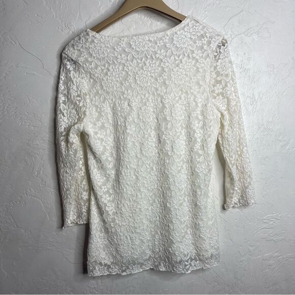 Christopher & Banks White Floral Lace Blouse Size Large - Picture 7 of 10